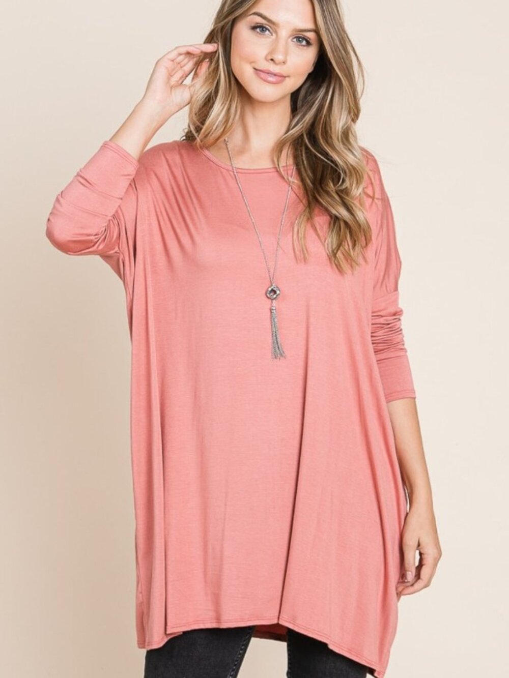 BOMBOM Round Neck Long Sleeve Oversized Top NWT Size M